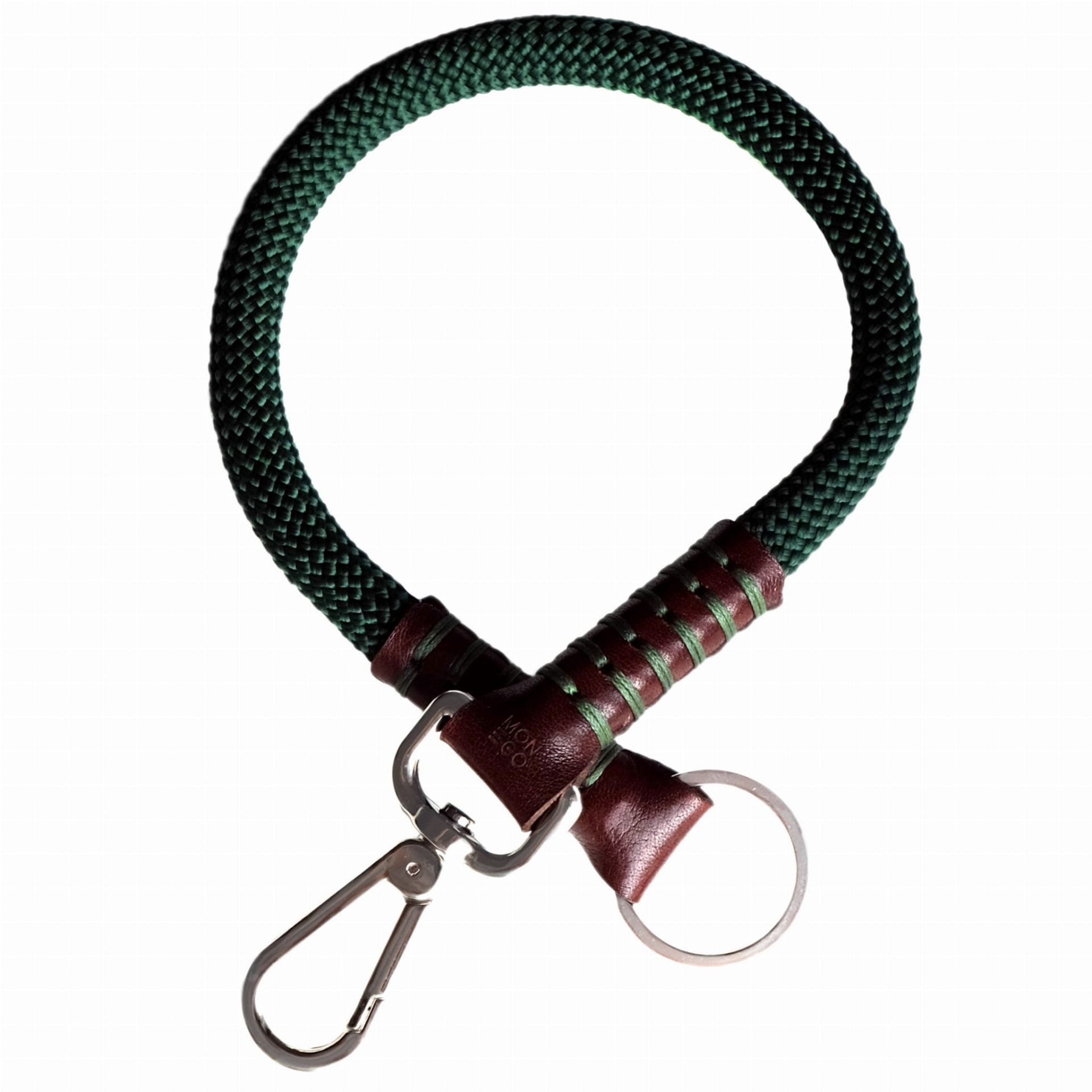 Brazowa-skorzana-smycz-na-klucze-handmade-MonEgo-z-zielona-lina